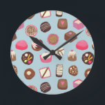 Horloge Ronde Chocolat confiserie<br><div class="desc">Délicieux chocolat et confiserie motif de sucreries et de tentations ! Celui-ci n'a cependant aucune calories.</div>