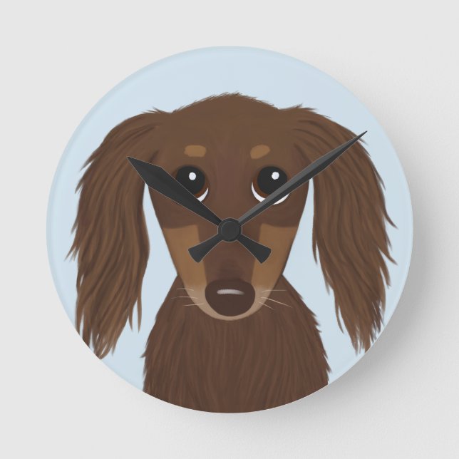 Horloge Ronde Chocolat mignon à pois longs Chien Brown Dachshund (Recto)