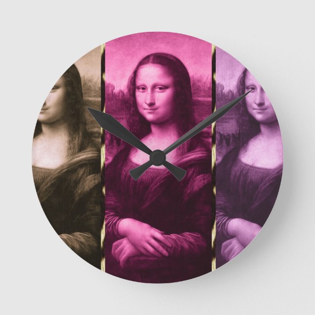Horloge Ronde Chocolat rose violet Poster de animal Mona Lisa (Recto)