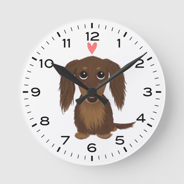 Horloge Ronde Chocolate Longhaired Dachshund with Heart Cute Dog (Recto)