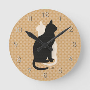 Horloge Ronde Choisir Couleur Noir Blanc Chat Duo Yin Yang Style