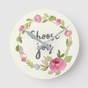 Horloge Ronde Choisissez les roses en pastel roses de la joie  