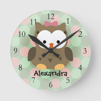 Horloge Ronde Chouette Brown mignonne avec bow rose