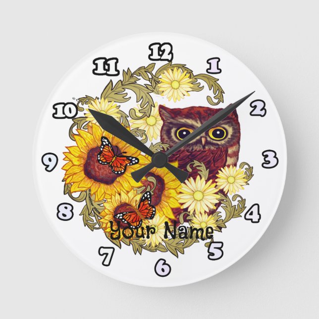 Horloge Ronde Chouette de tournesol (Recto)