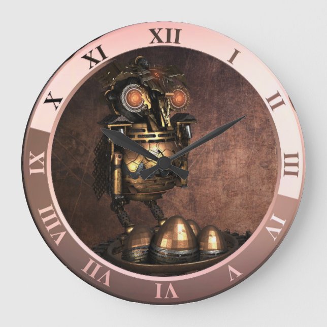 Horloge Ronde Chouette et oeufs à vapeur industrielle Grande hor (Recto)