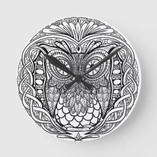 Horloge Ronde Chouette Mandala nouée Noir et blanc