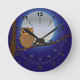 Horloge Ronde Chouette mignonne au clair de lune