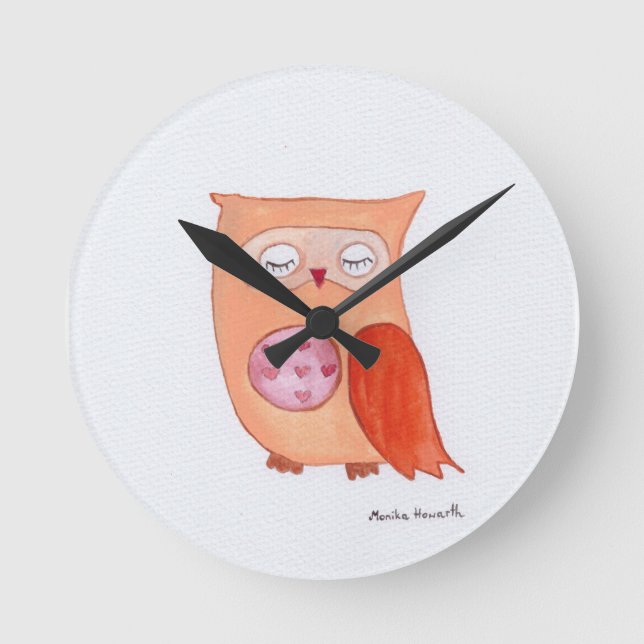 Horloge Ronde Chouette orange (Recto)