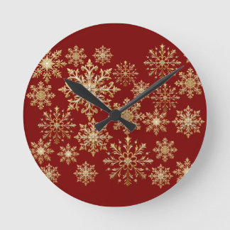 Horloge Ronde Christams Gold and Red Snowflake