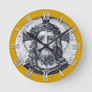 Horloge Ronde Christian Horloge, Jésus Christ Mosaïque Vintage