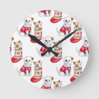 Horloge Ronde Christmas Dog & Cat