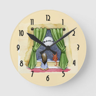 Horloge Ronde Christmas Wishes Child & Kitty Cat Xmas