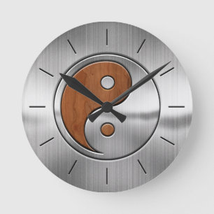 Horloge Ronde Chrome en bois Yang