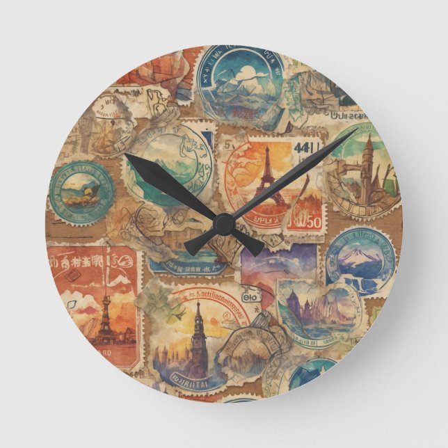 Horloge Ronde Chroniques de Wanderlust : Timbres de voyage de st (Recto)