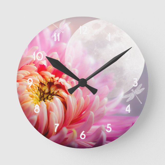 Horloge Ronde Chrysanthème et Lune (Recto)