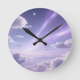 Horloge Ronde Ciel Auroral Nuageux Étoilé Rêveur Pourpre