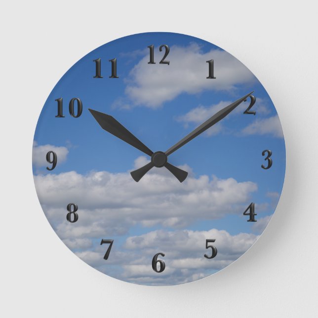 Horloge Ronde Ciel bleu et nuages - Nombres noirs (Recto)
