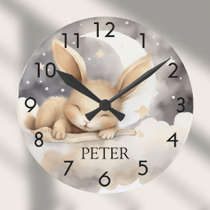 Horloge Ronde Ciel de lune de lapin beige mignonne pépinière