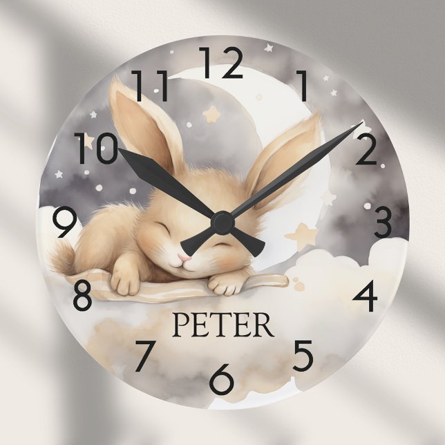 Horloge Ronde Ciel de lune de lapin beige mignonne pépinière (Créateur téléchargé)