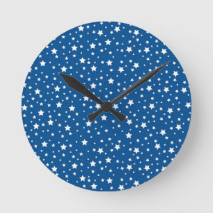 Horloge Ronde Ciel étoilé bleu Étoiles blanches Jolie Nuit étoil