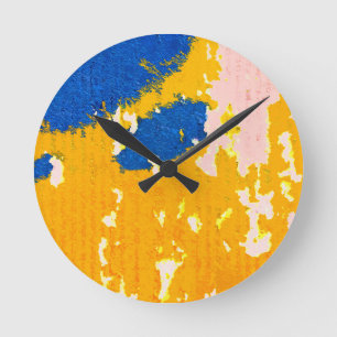 Horloge Ronde Ciel jaune orange bleu clair Peinture rose