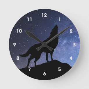 Horloge Ronde Ciel nocturne et étoiles de Wolf Howling Silhouett