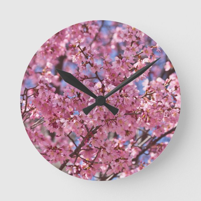 Horloge Ronde Ciel rose de fleurs de cerisier de Sakura (Recto)