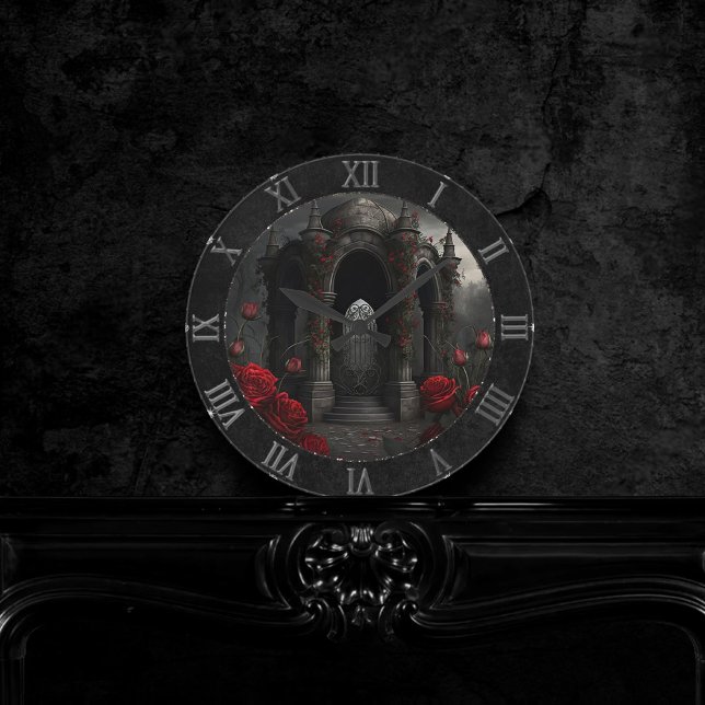 Horloge Ronde Cimetière gothique Gazebo avec des roses rouges la (Créateur téléchargé)