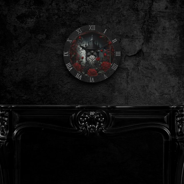 Horloge Ronde Cimetière gothique Jardin Rose avec Rouge et Noir (Créateur téléchargé)