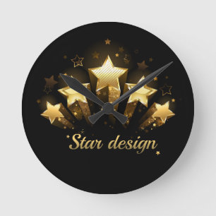 Horloge Ronde Cinq étoiles d'or en noir