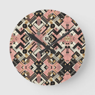 Horloge Ronde Circuit imprimé abstrait - Rétro Moderne du Milieu