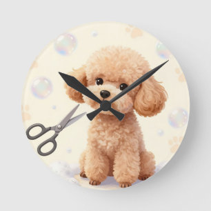 Horloge Ronde Ciseaux à bulles de toilettage pour caniche mignon