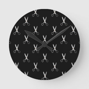 Horloge Ronde Ciseaux Anciens Motif Minimaliste Noir
