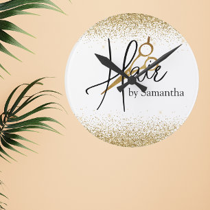 Horloge Ronde Ciseaux Personnalisés Gold Stylist