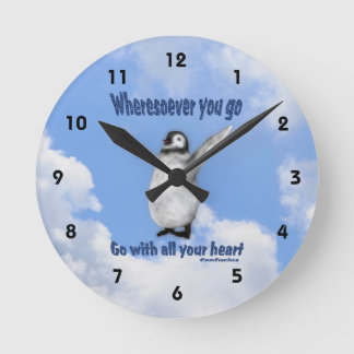 Horloge Ronde Citation d'attitude de Penguin Confucius Inspirati