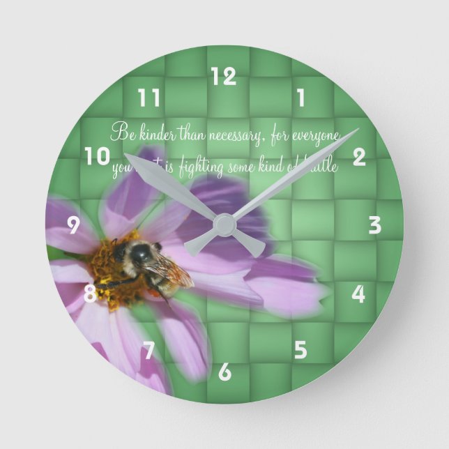 Horloge Ronde Citation de gentillesse Abeille sur Flower Inspira (Recto)