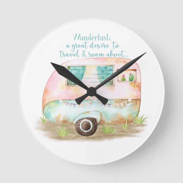 Horloge Ronde Citation de Wanderlust Retro Camper Caravan (Recto)