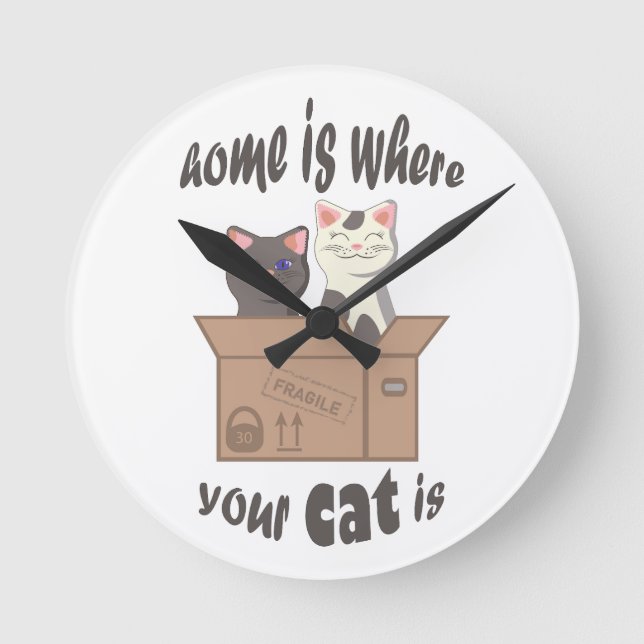 Horloge Ronde Citation drôle Accueil est où est votre chat (Recto)