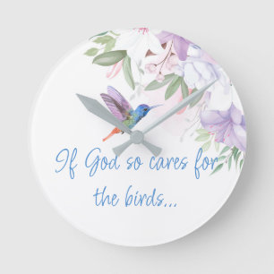 Horloge Ronde Citation Inspirée de la Bible   Fleurs Colibri Ois