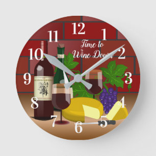 Horloge Ronde Citation personnalisée / Nom Vin Fromage Tableau S