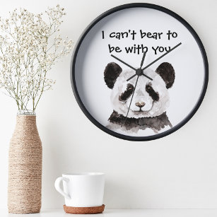 Horloge Ronde Citation Romantique Moderne Avec Panda Noir Et Bla