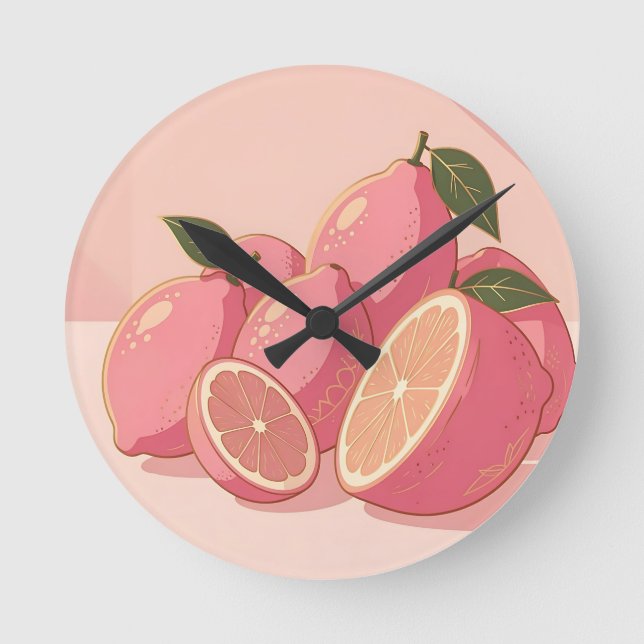 Horloge Ronde Citron Rose Moderne Féminin (Recto)