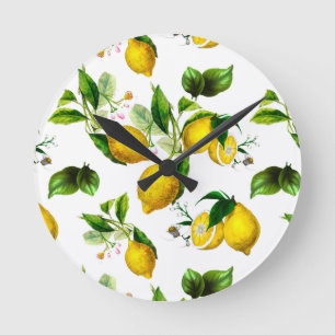 Horloge Ronde Citrons, agrumes, art méditerranéen