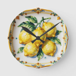 Horloge Ronde Citrons céramiques luxuriants italiens vibrants