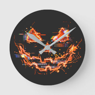 Horloge Ronde Citrouille Cyberpunk Halloween Néon Défectueuse