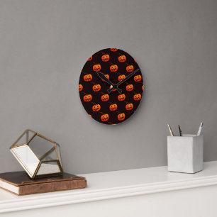 Horloge Ronde Citrouille D'Halloween, Citrouille Orange Trou Ou 