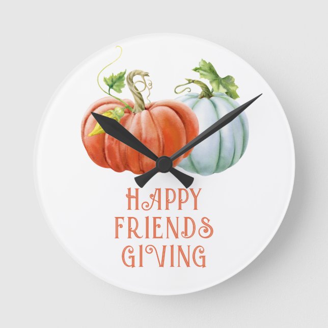 Horloge Ronde Citrouille Happy Friendsgiving brûlé orange chute (Recto)
