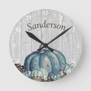 Horloge Ronde Citrouille Rustique Cute Grey
