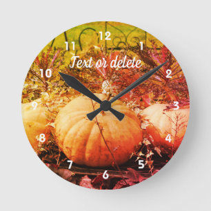 Horloge Ronde Citrouilles Et Plantes D'Automne Personnalisés