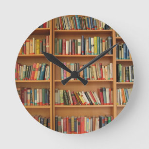 Horloge Ronde Classic book shelf pattern